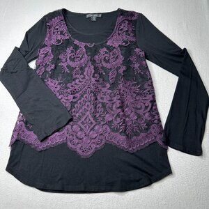 Karen Kane Womens Eggplant & Black Lace Overlay Blouse Elegant Size XS